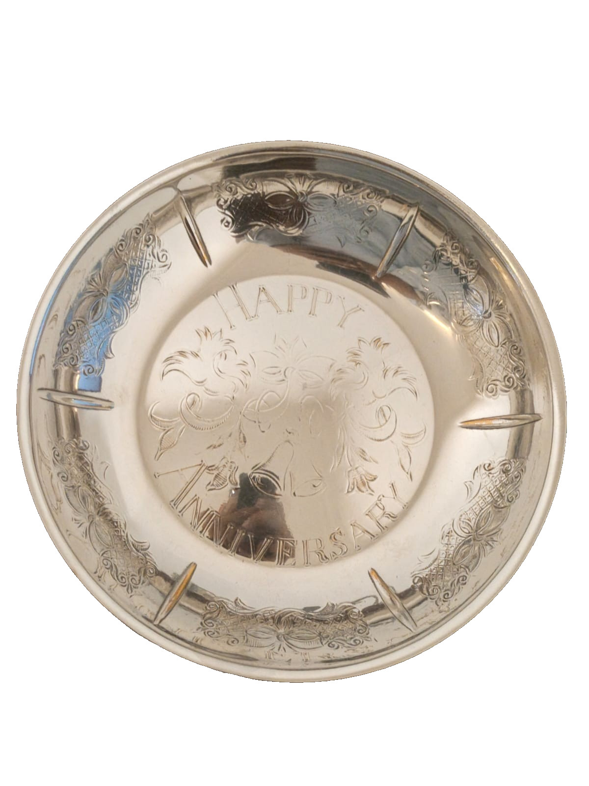 Vintage Cavalier Silver Plated Anniversary Bowl Made in England Bell & Floral 