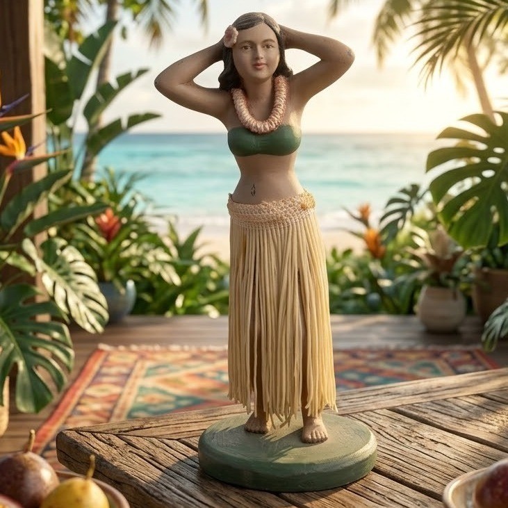 Vintage Hawaiian Hula Girl Bobble Figurine Tiki Dashboard Nodder 8.5\