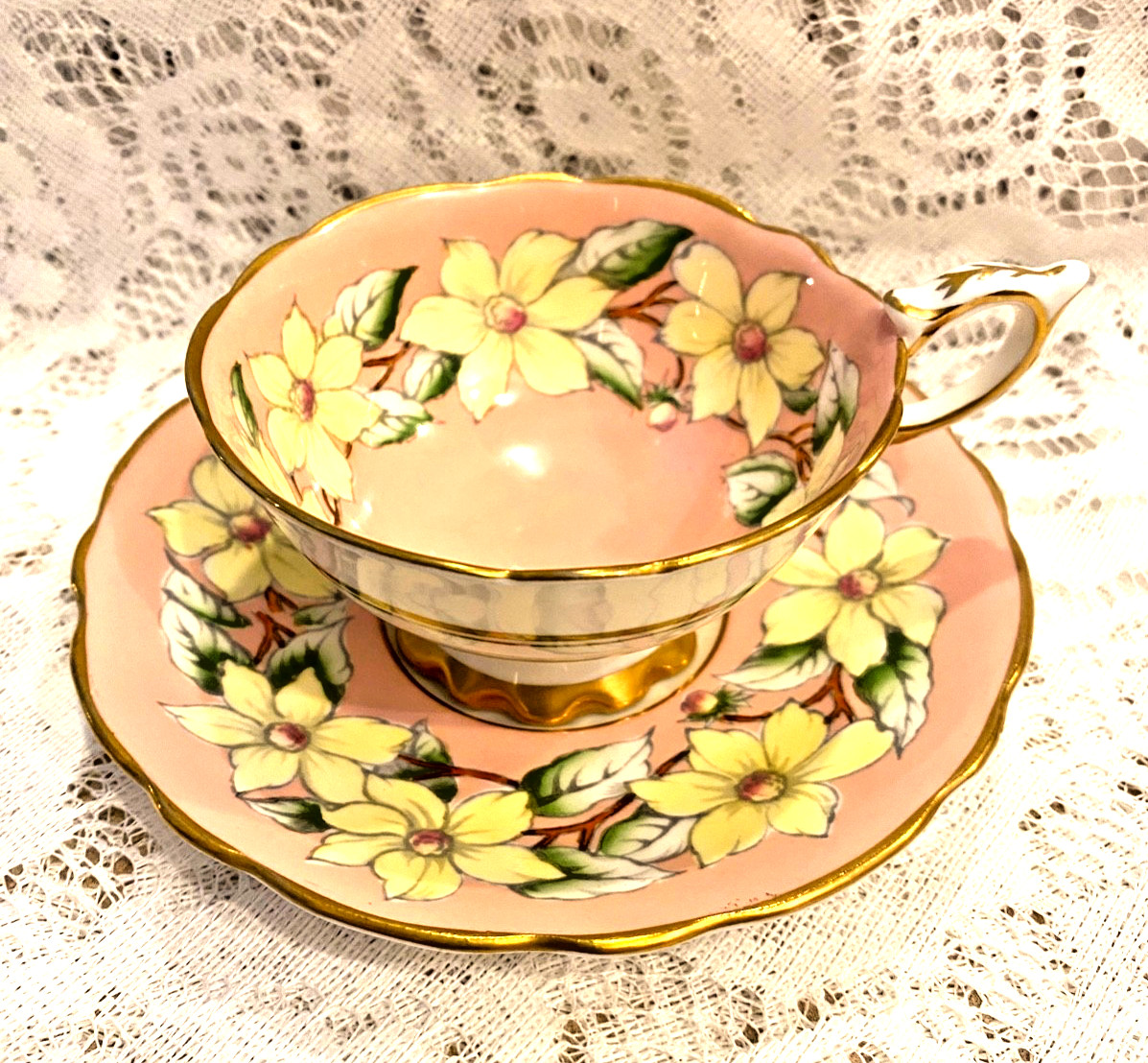 Vintage Royal Stafford 'DOGWOOD' Teacup & Saucer - England - C 1940 - 1952