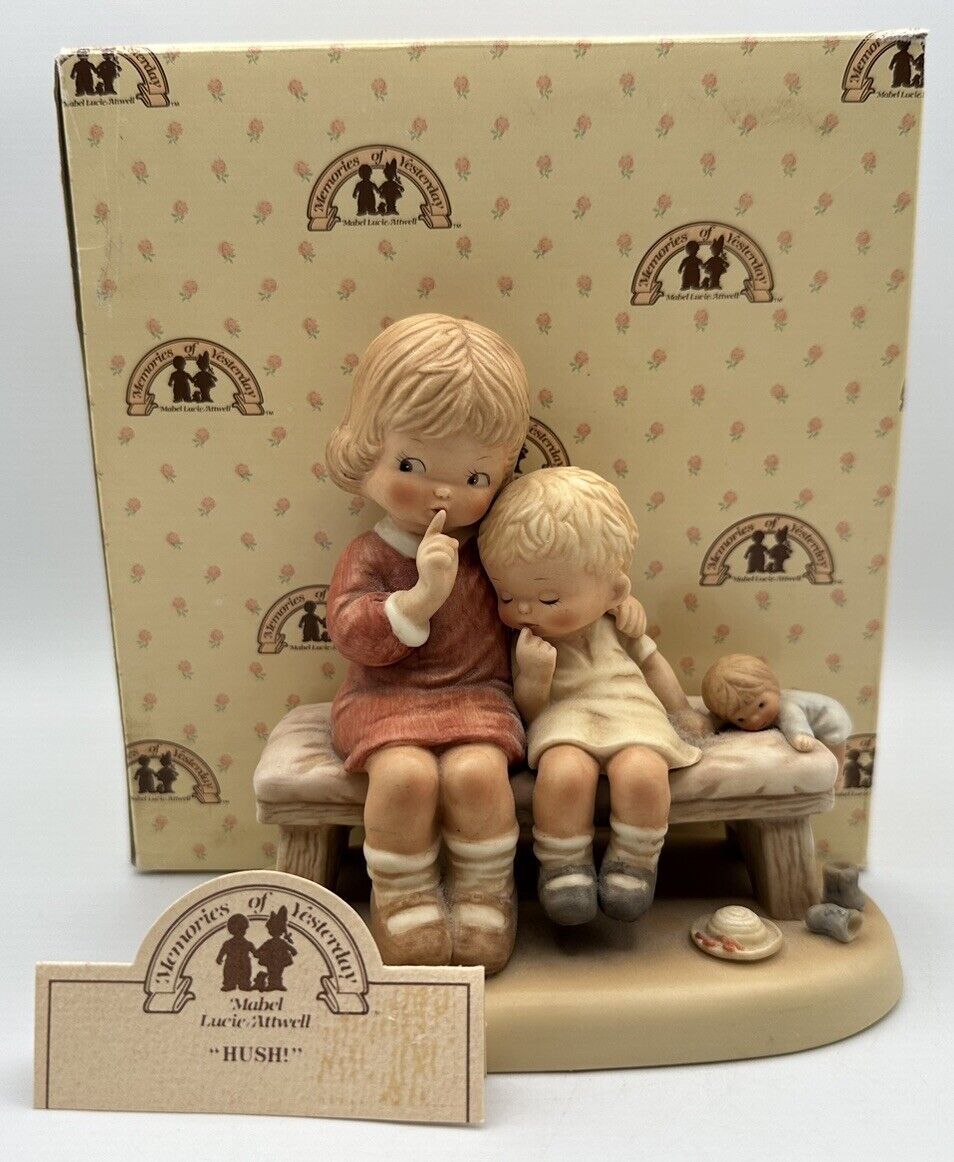 Memories Of Yesterday “Hush” Boy & Girl On Bench Porcelain Figurine Vintage 1987