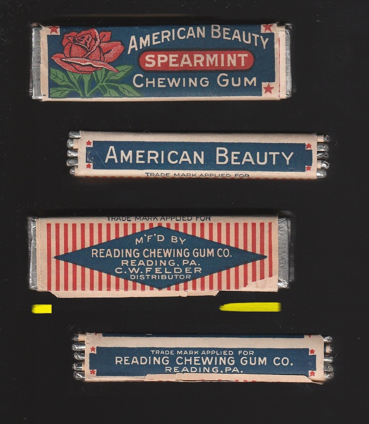 Advertising chewing GUM PACK with wrapper label - READING FELDER AMERICAN BEAUTY