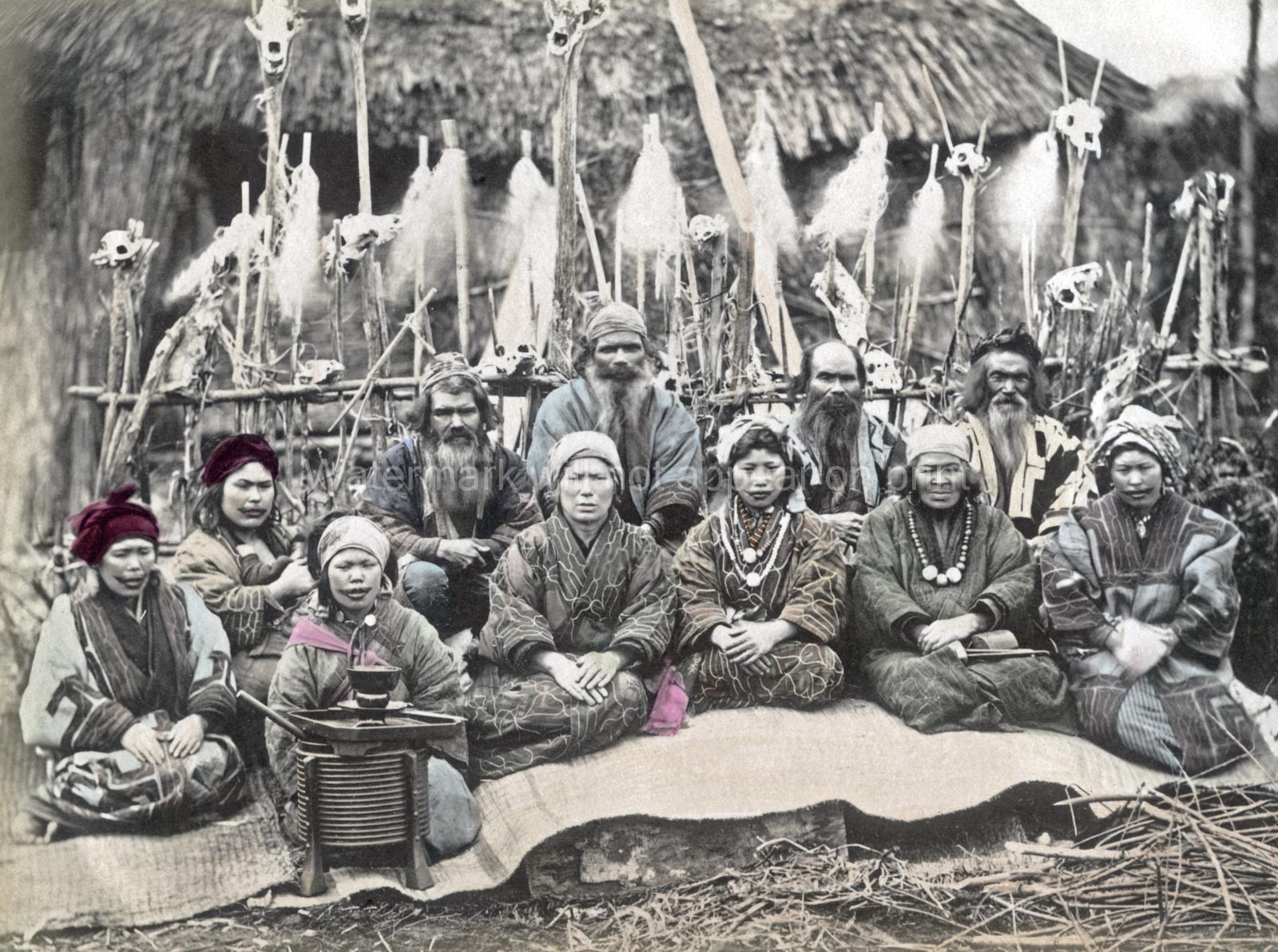 Hokkaido Japan Ainu Indigenous People Group Ceremony Skulls Vtg. Photo 19thC.