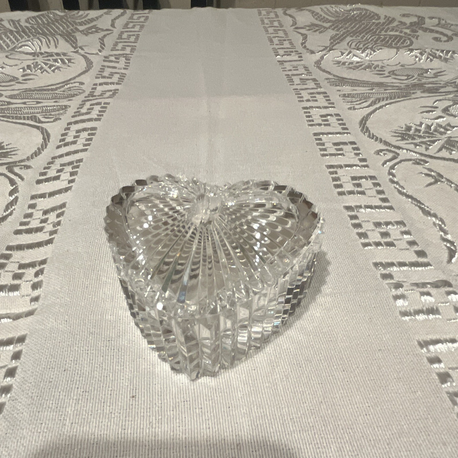 Vintage Heart-Shaped Crystal Glass Jewelry Trinket Box