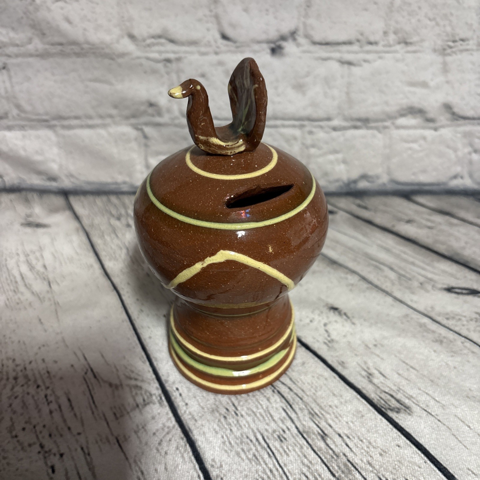 VTG DOROTHY LONG Redware Art Pottery Coin Bank w/ Bird, signed by Artist, 1985 VTG DOROTHY LONG Redware Art Pottery Coin Bank w/ Bird, signed by Artist, 1985