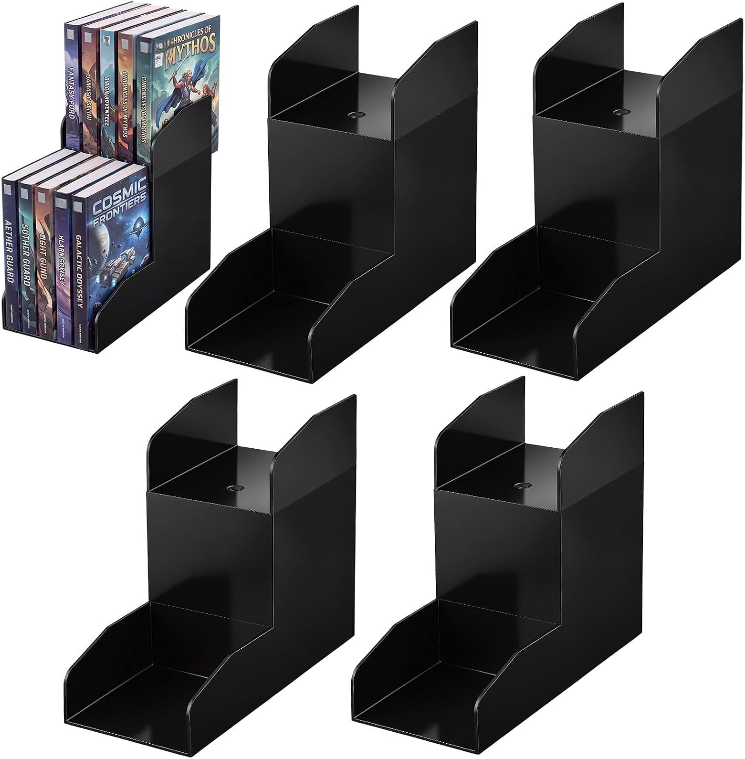 4 Pack 2 Tier Manga Shelf Risers, ABS Double Row Comic Book Storage,Black
