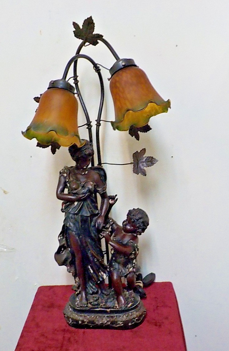 Mother & Child Double‑Bloom  sculptural lamp flowing WITH Art Nouveau silhouette