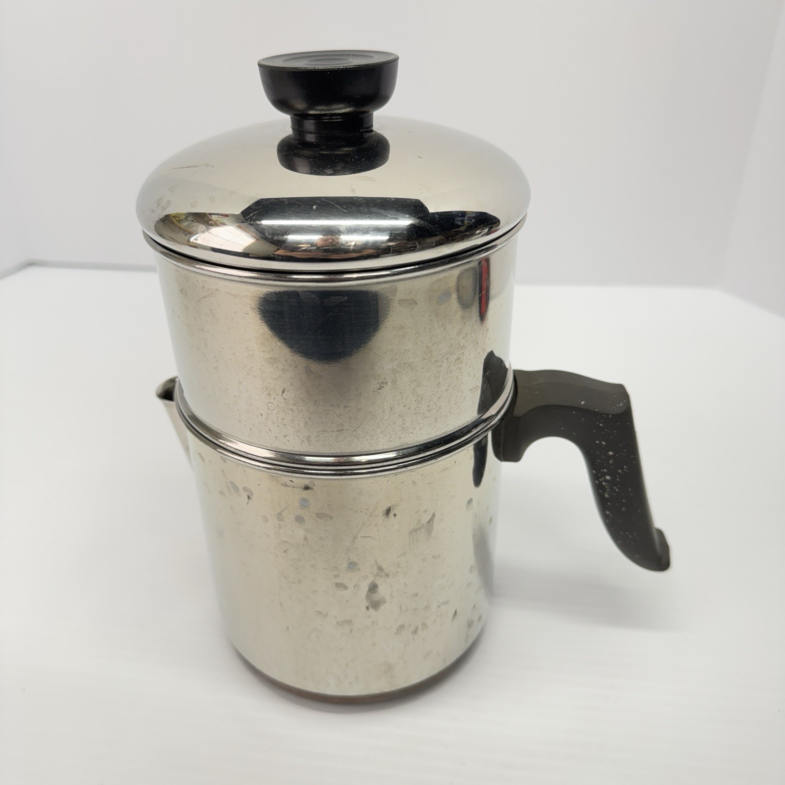 Vintage pre-1968 Revere Ware 1801 - 4 Cup Stainless Steel Percolator Copper Clad