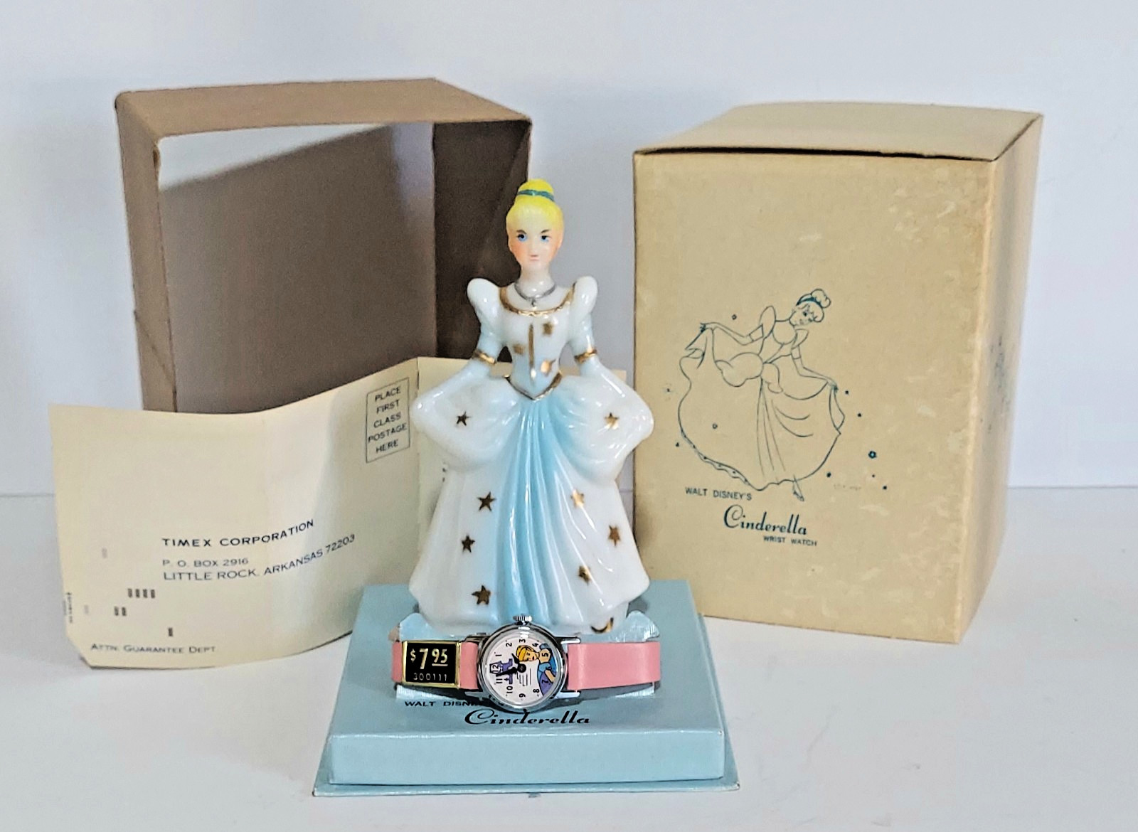 Vtg 1960s Disney Cinderella Timex Figurine Watch Set NOS Working w/ Box Paper Vtg 1960s Disney Cinderella Timex Figurine Watch Set NOS Working w/ Box Paper