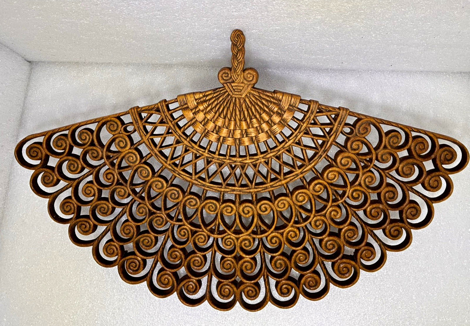 Gold/Brown Metal Filigree Folding Fan Wall Decor Hanging Scrollwork
