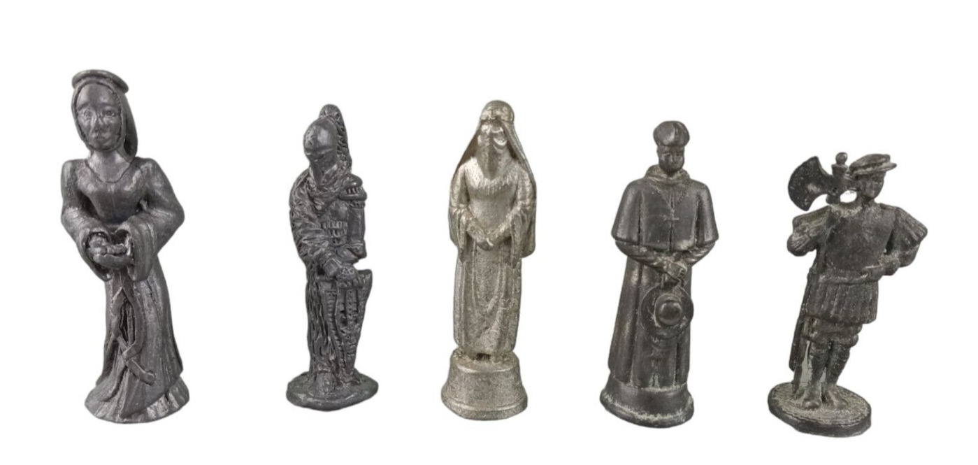 Lot 5 Vintage Antique Medieval Miniature Pewter Figures Knights Religious Statue