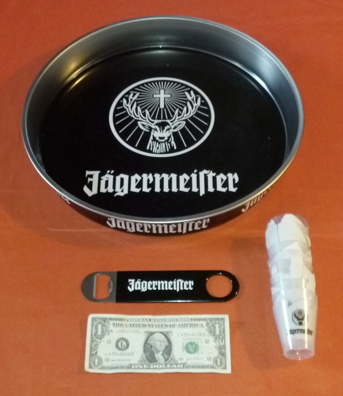 Jägermeister Black Bar Tray, Bartenders Bottle Wrench, and Glass Shot Glasses