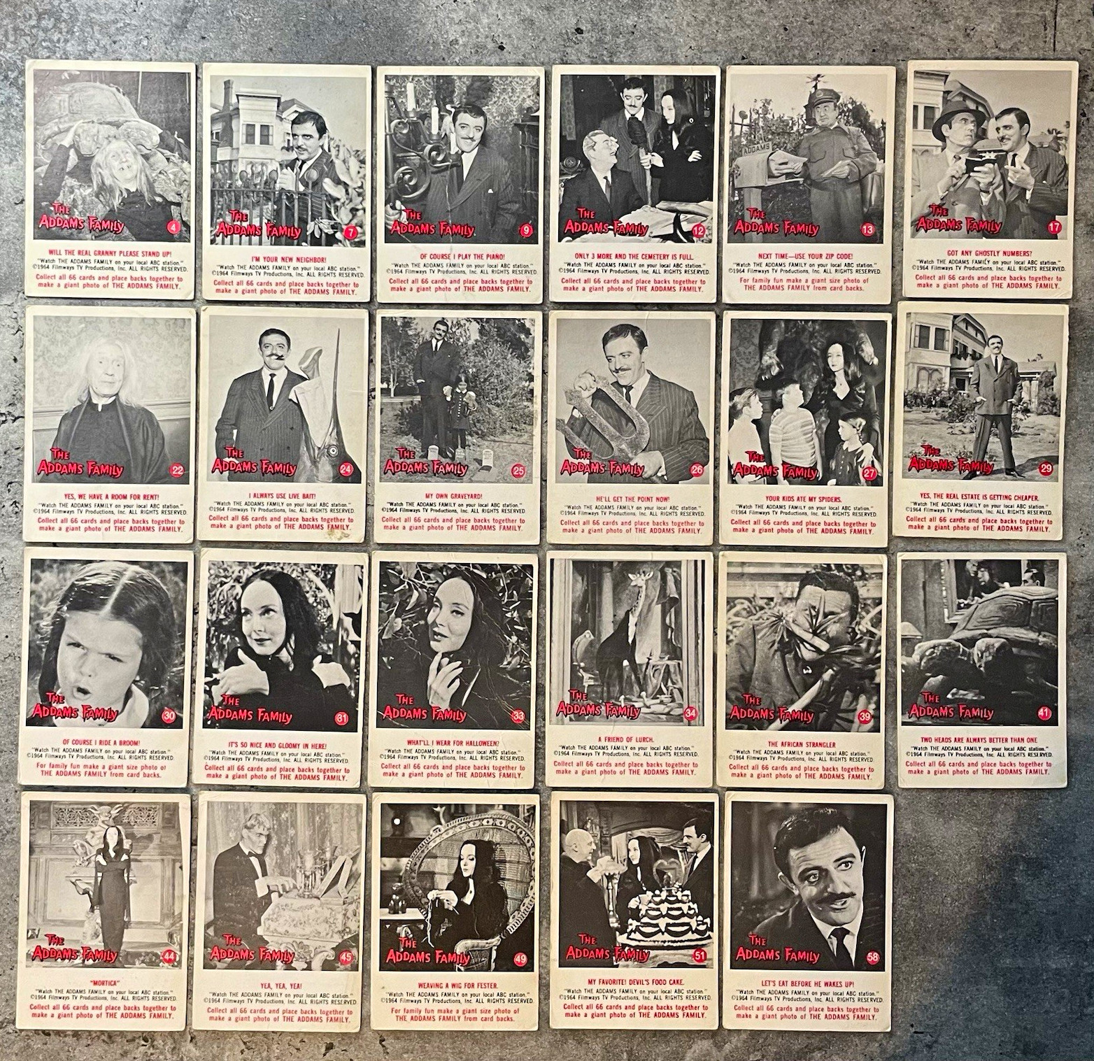 1964 The Addams Family Trading Card Starter Set Lot of 23 Different Cards