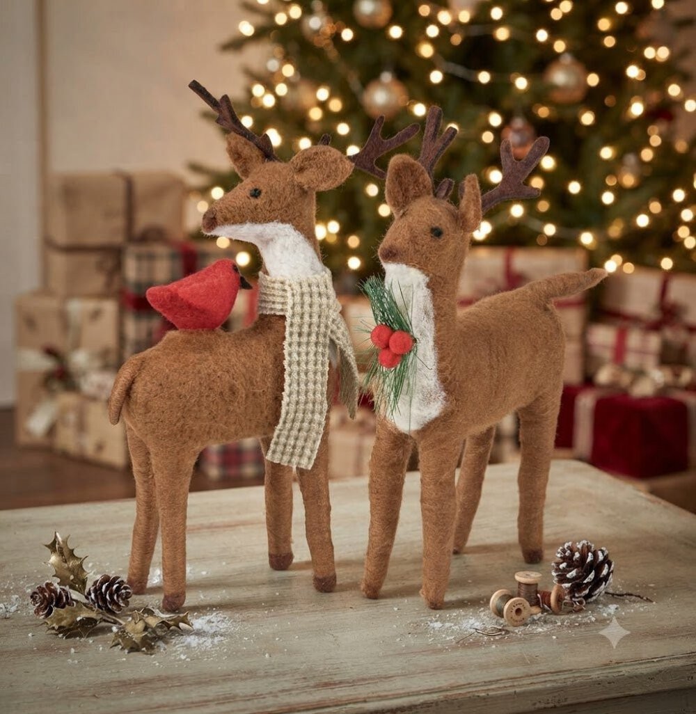 Primitive Country Christmas Felt Primitive Country Christmas Felt 2 pc Reindeer