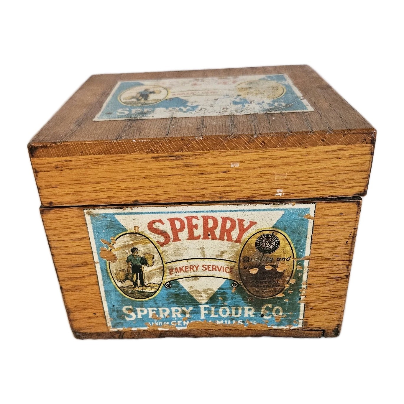 VTG 1931 Sperry Flour Co General Mills Wooden Recipe Box Brass Hinges 7x6x5