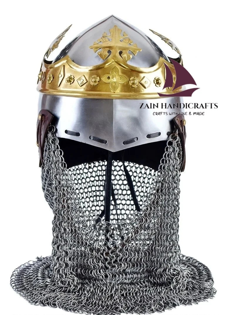ZAIN Medieval Robert of the Bruce Crown Bascinet with Aventail Historical Replic