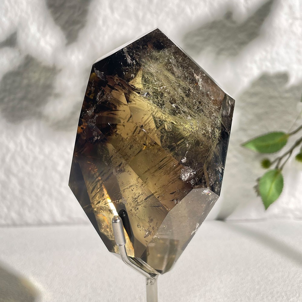 Natural Smoky Citrine Crystal Faceted Freeform Huge Rainbow Specimen W/ Stand Natural Smoky Citrine Crystal Faceted Freeform Huge Rainbow Specimen W/ Stand
