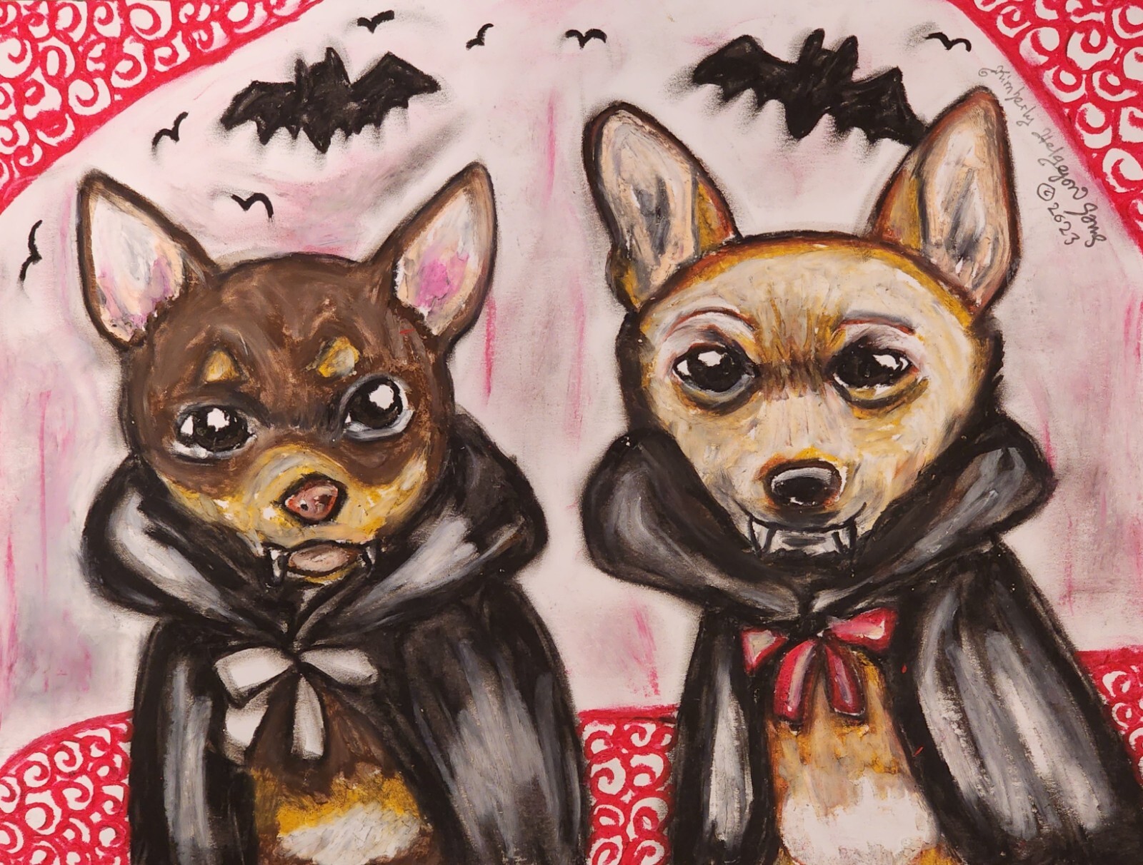 CHIHUAHUA Vampires Dog Art 8.5 x 11 Signed Print by Artist KSams Halloween Bats CHIHUAHUA Vampires Dog Art 8.5 x 11 Signed Print by Artist KSams Halloween Bats