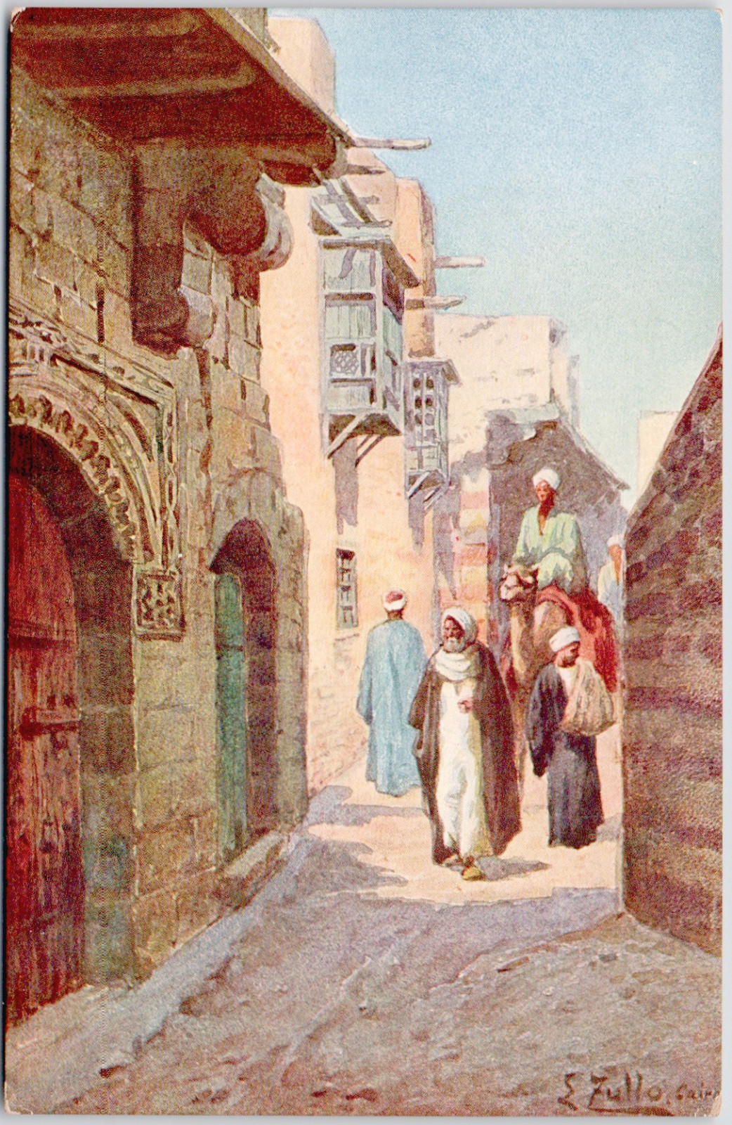 Egypt Street 1910 Cairo Alley Camel Riders Arabs Architecture Postcard