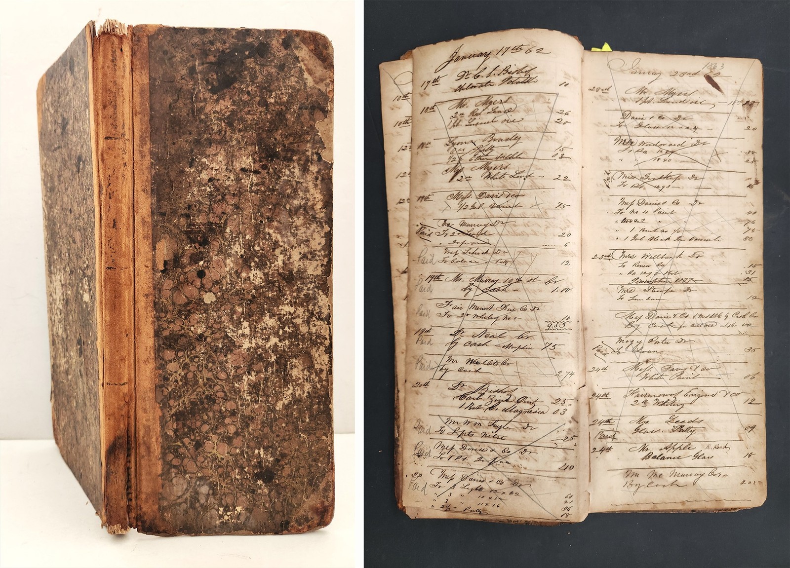 1862-4 antique PAINT DRUG STORE LEDGER philadelphia pa opium laudanum turpentine