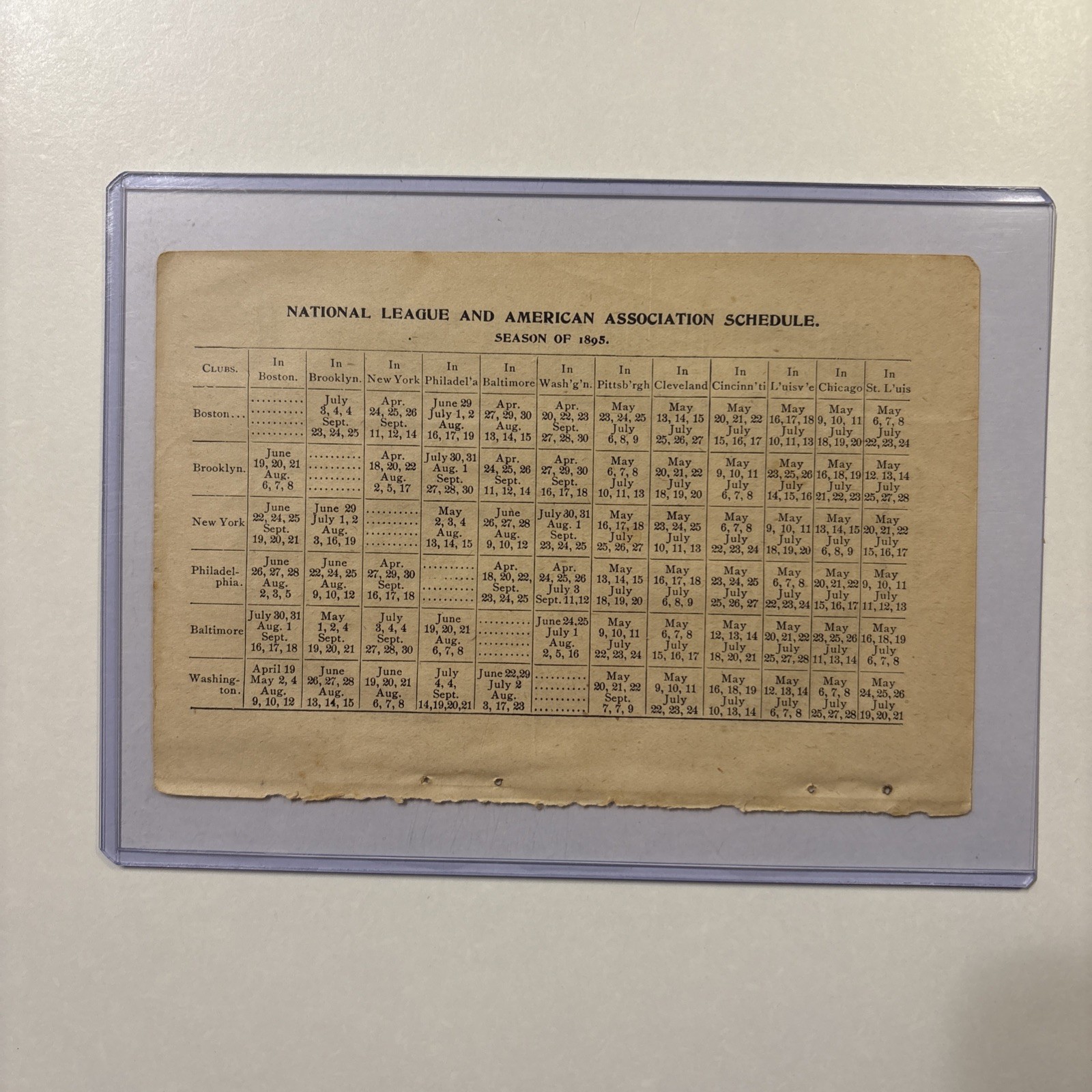 1895 National League & American Association Schedule Rare 19th Century Baseball