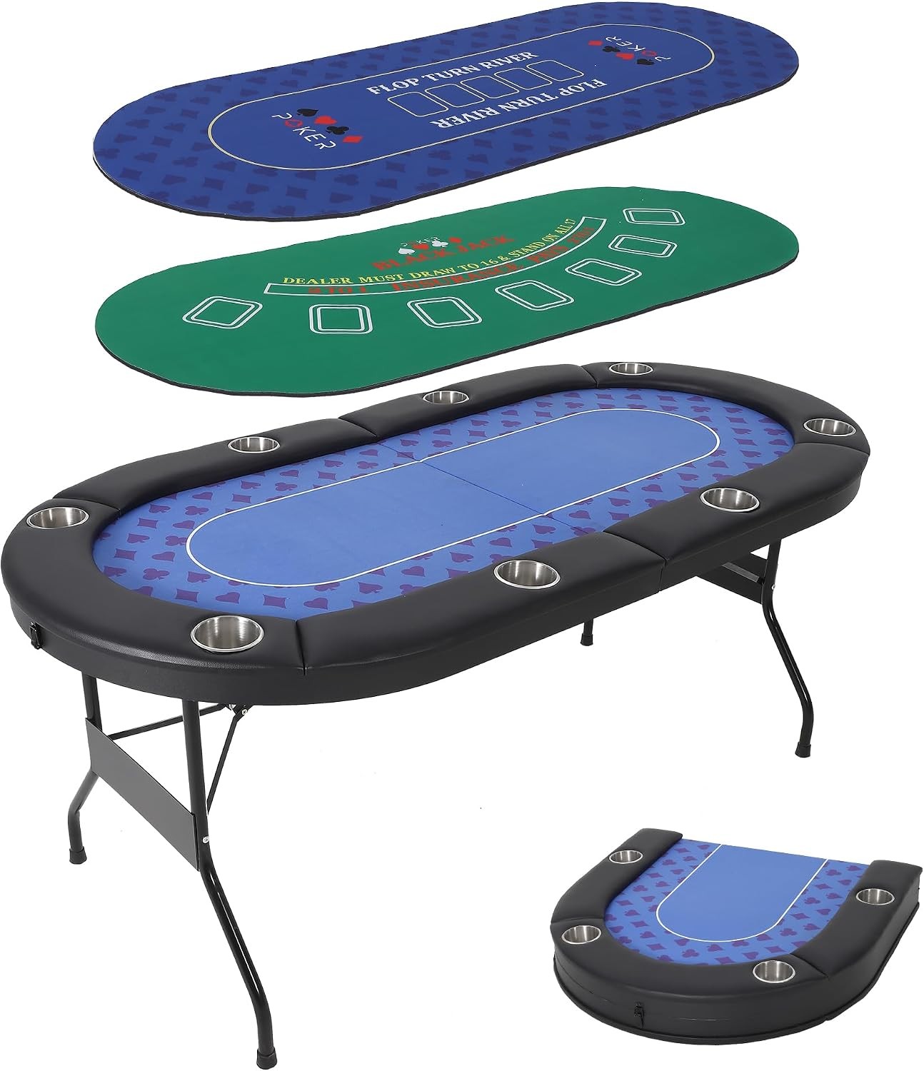8 Player Folding Poker Table Texas Holdem Blackjack 2 Mats Casino Party Table