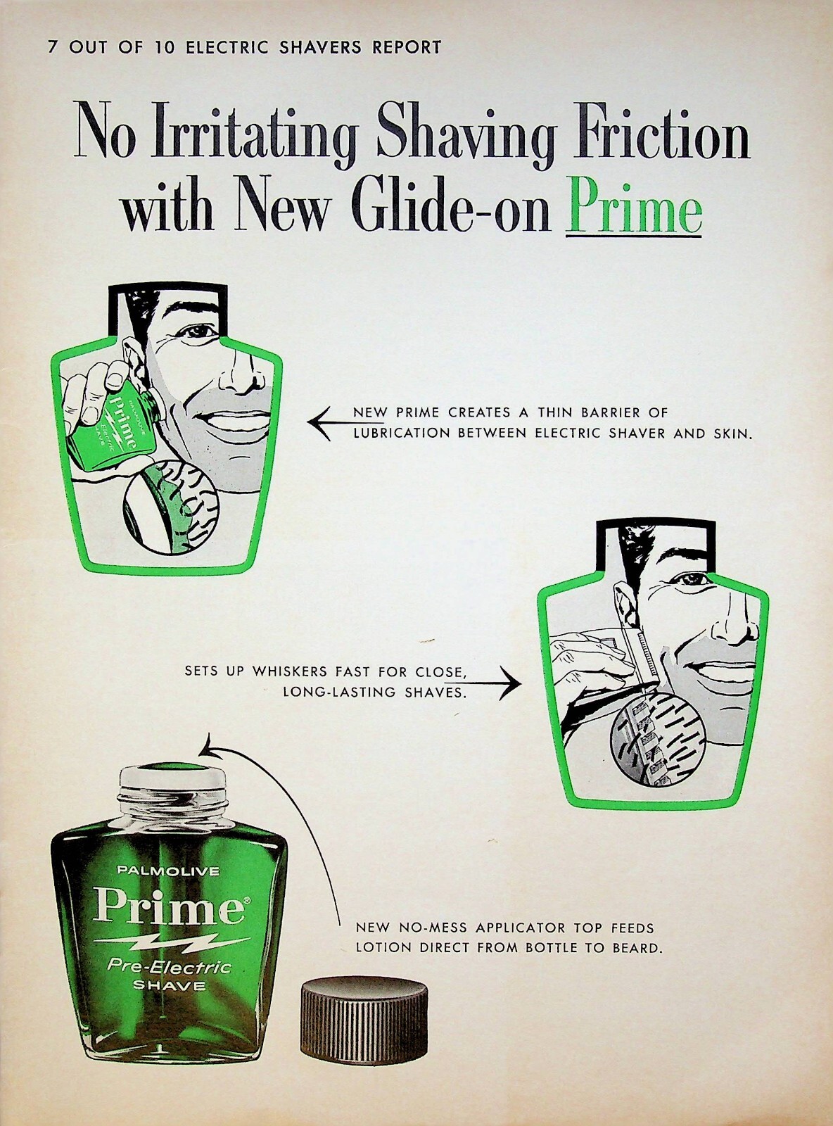 1963 Palmolive Prime Pre-Electric Shave Lotion Vintage Print Ad No Irritation