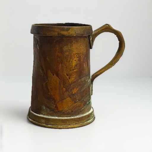 Antique Heavy Copper Tankard Mug, Brass Handle & Rim, Stamped 23 GR Crown QUART Antique Heavy Copper Tankard Mug, Brass Handle & Rim, Stamped 23 GR Crown QUART