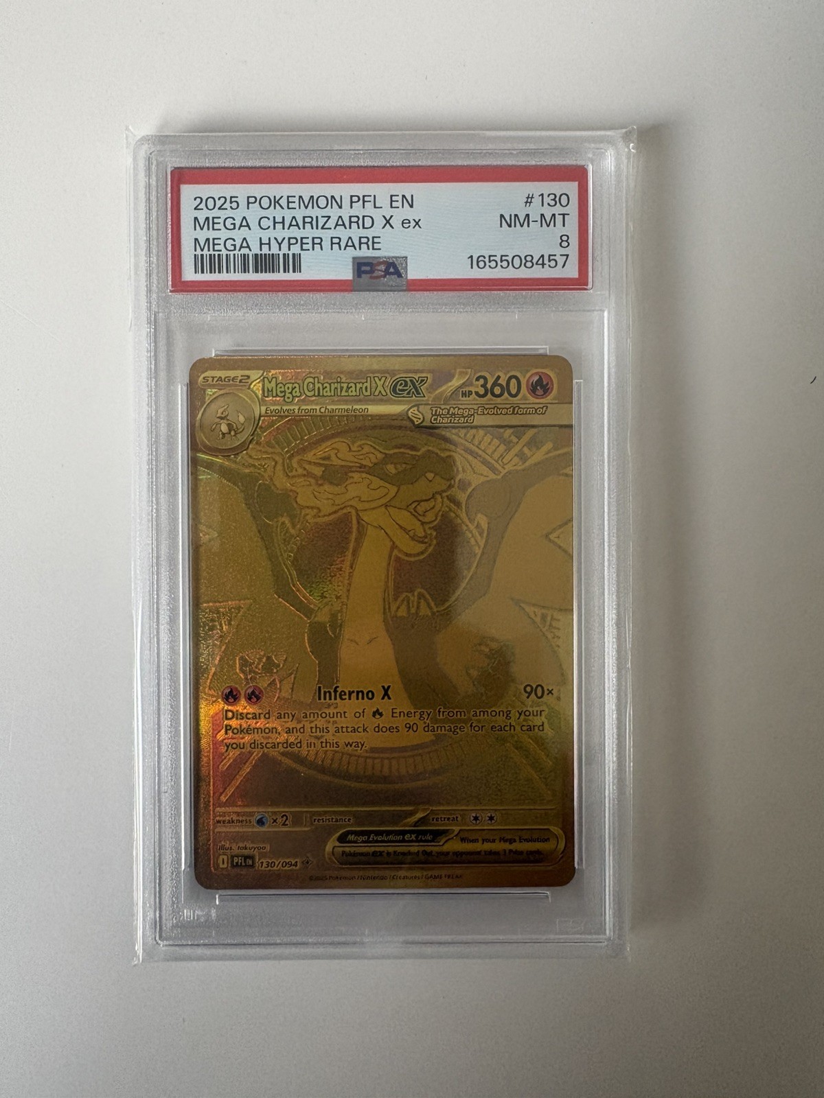 Pokémon TCG Mega Charizard X ex 130/094 Phantasmal Flames Foil PSA 8