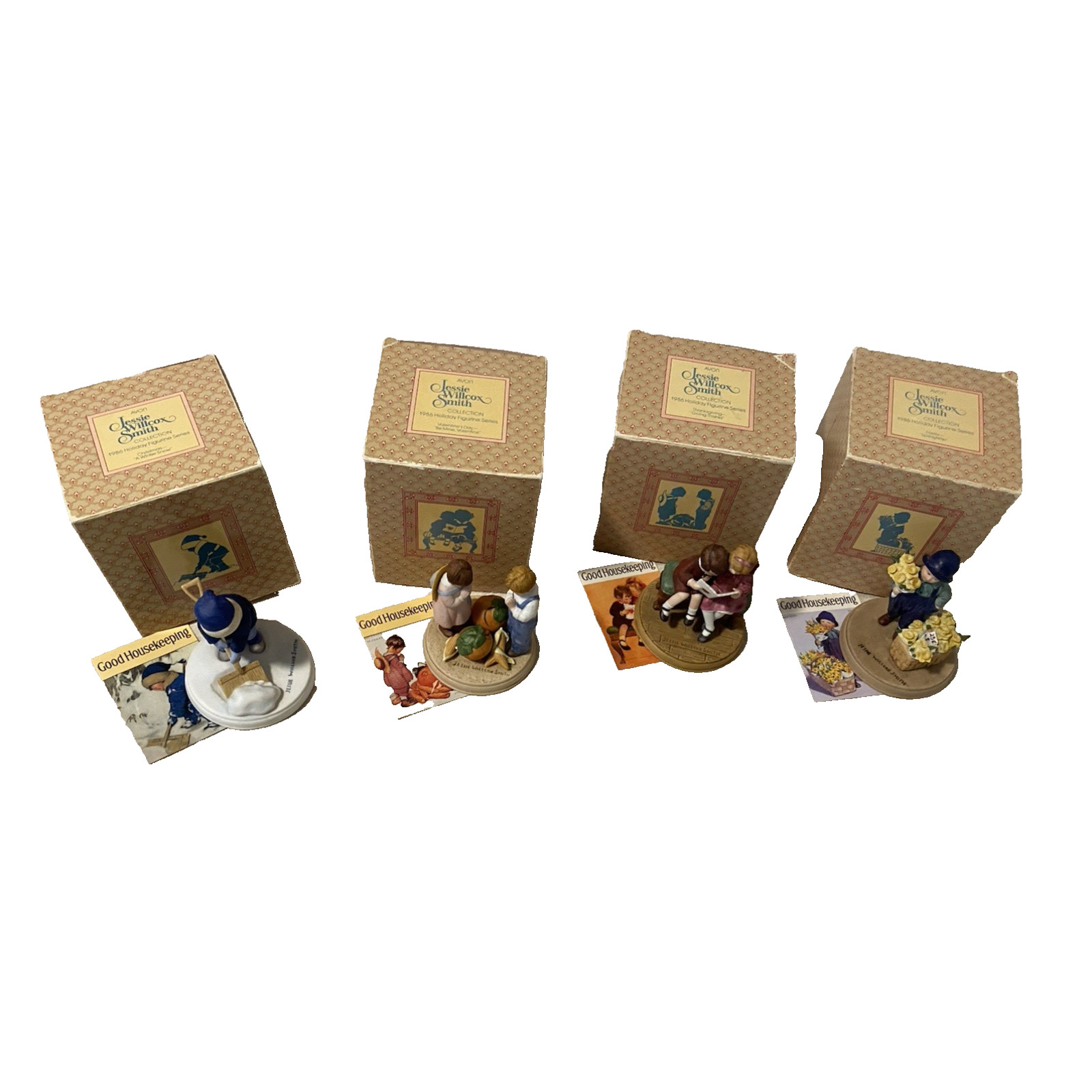 Vtg Set 4 Avon Jessie Wilcox Smith Figurines Xmas Thanksgiving Valentines Easter
