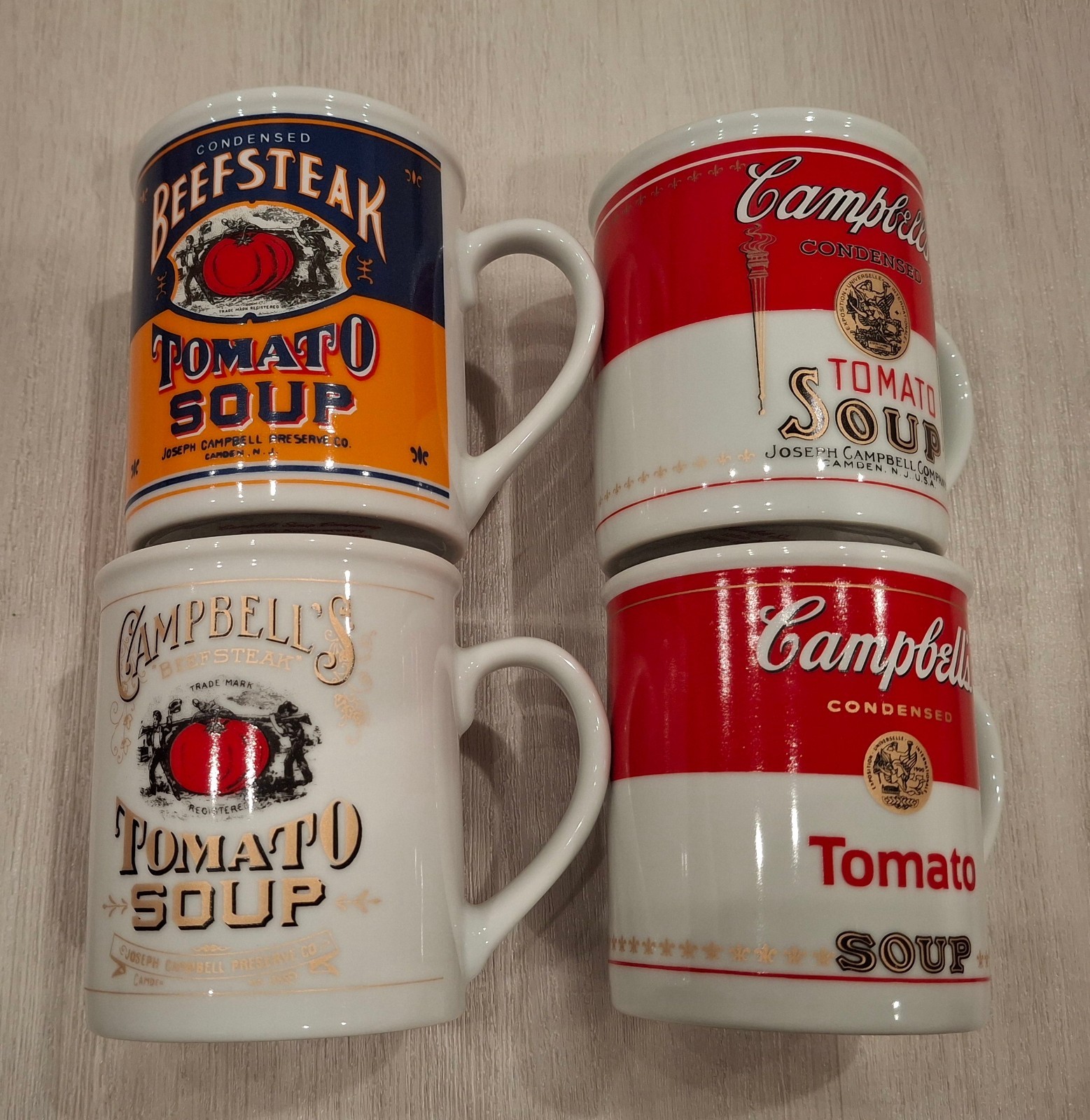 LOT OF (4) Campbells Soup 125th Anniversary Vintage Ceramic Mugs Cup Collection