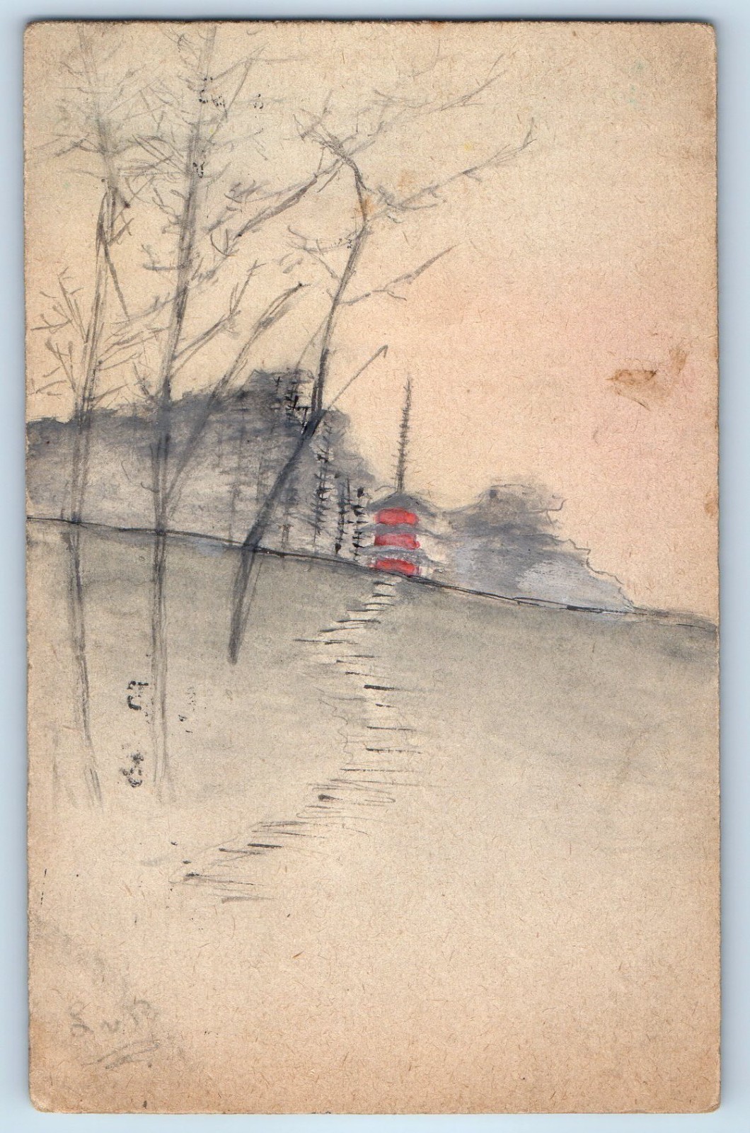 c1910's Hand Drawn Art Winter Scene Trees Posted Antique Postcard c1910's Hand Drawn Art Winter Scene Trees Posted Antique Postcard