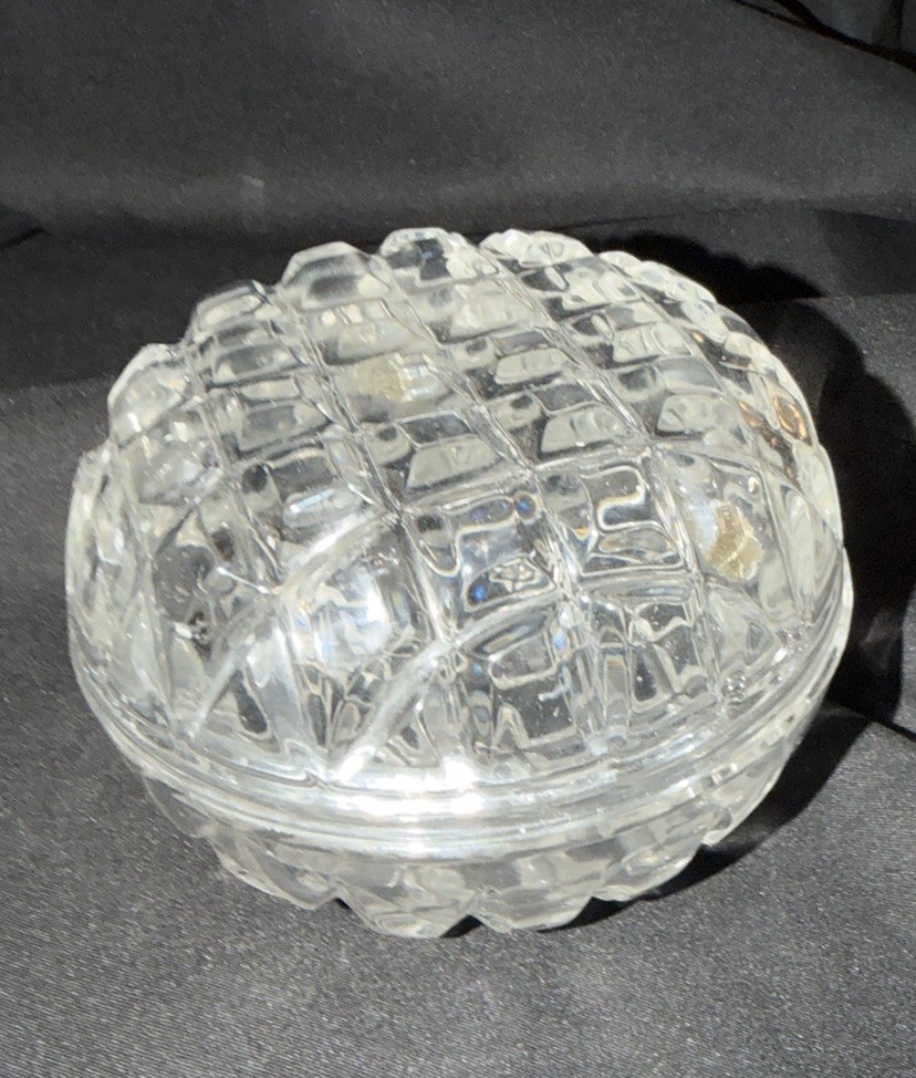 Vintage Clear Pressed Glass Round Trinket Dish with Lid