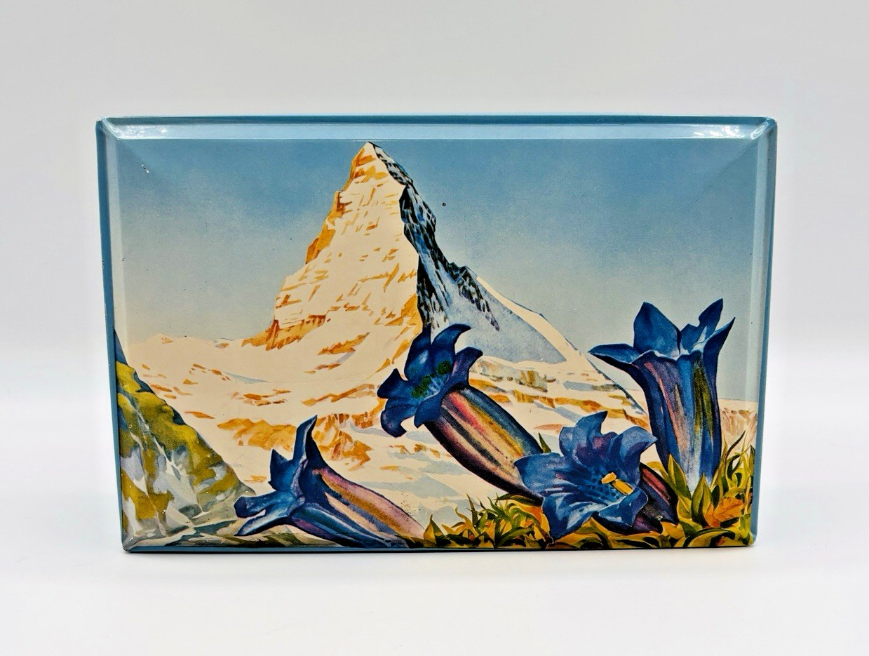 Vintage Chocolate Tobler Tin Litho Box Berne Switzerland Matterhorn Bluebells