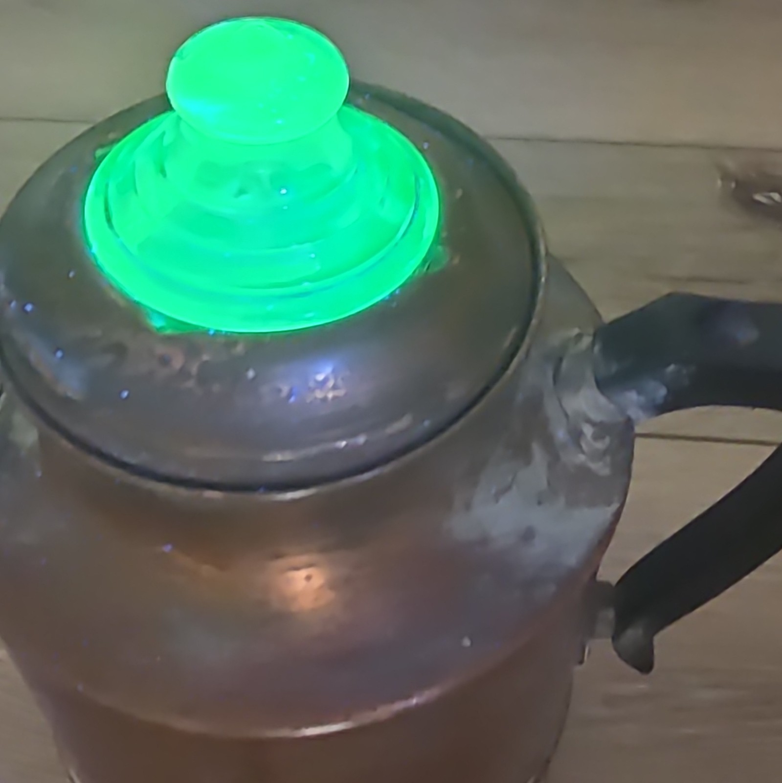 Antique Rome Manufacturing Co. Copper Coffee Percolator Green glass lid