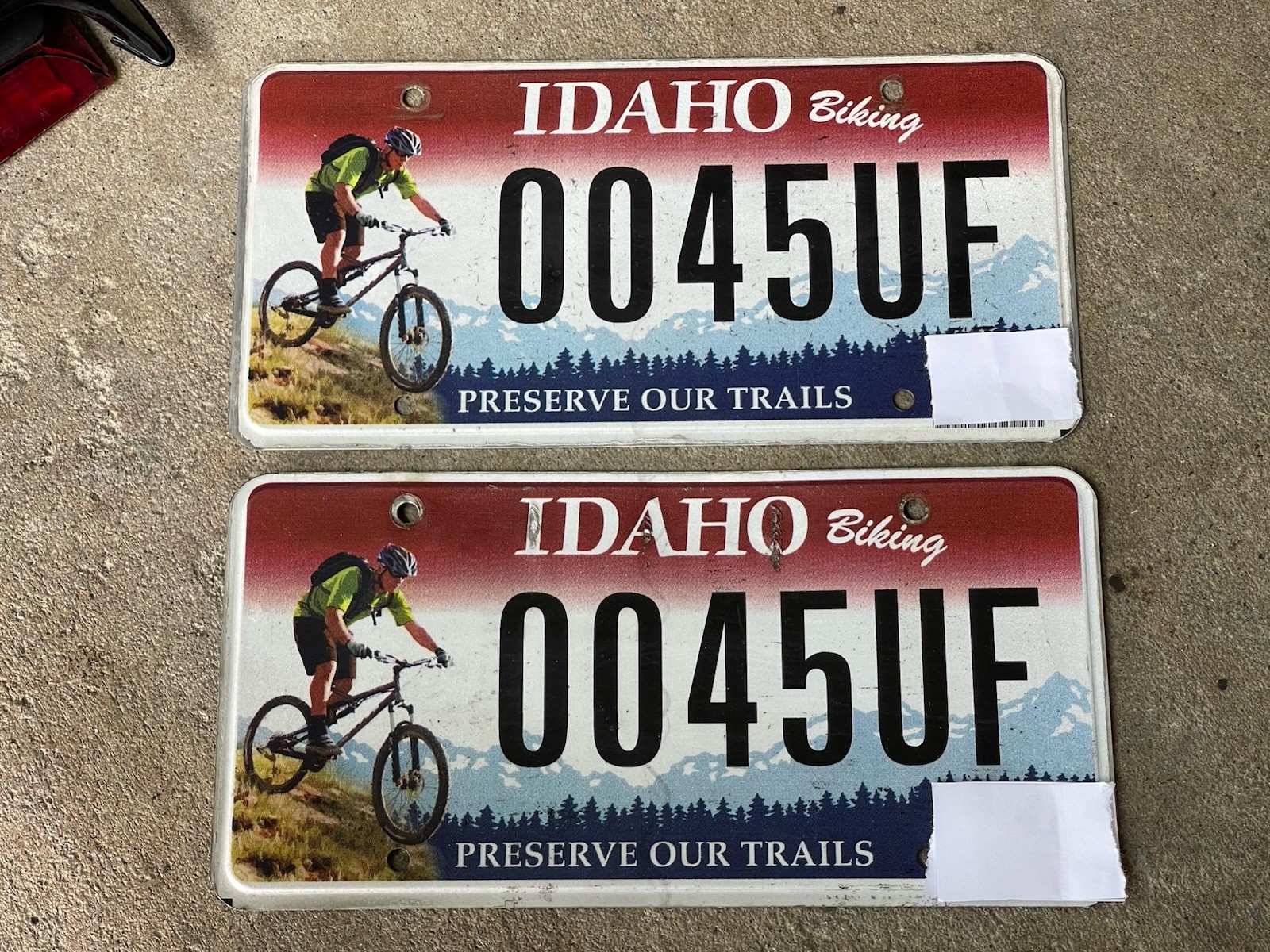 Idaho License Plates MT BIKE preserve our Trails Expired 0045UF matched PAIR