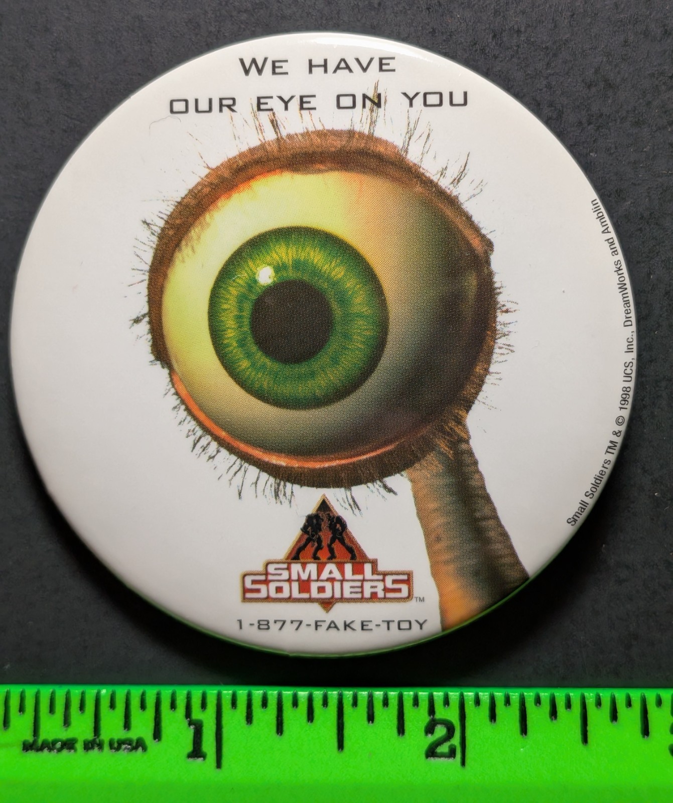 Vintage 1998 Small Soldiers Movie Have An Eye on You Pinback Pin Vintage 1998 Small Soldiers Movie Have An Eye on You Pinback Pin