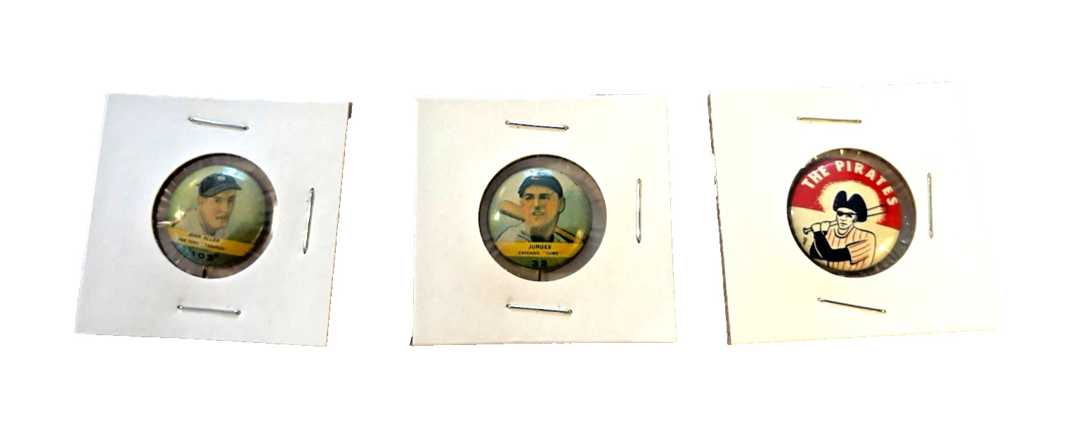 Lot 3 Vintage 1930s 1940s Litho Pinback Buttons Baseball John Allen Billy Jurges