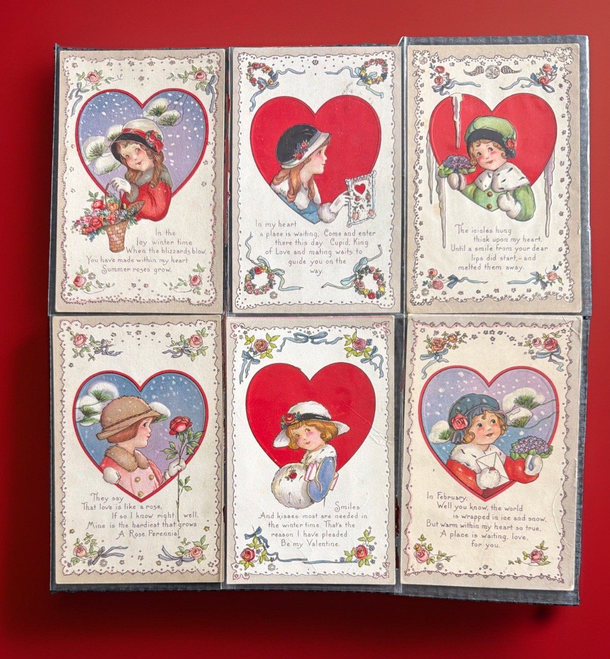 Complete Set -6 Antique Stecher Valentine Postcards Series 515 Margaret E Price