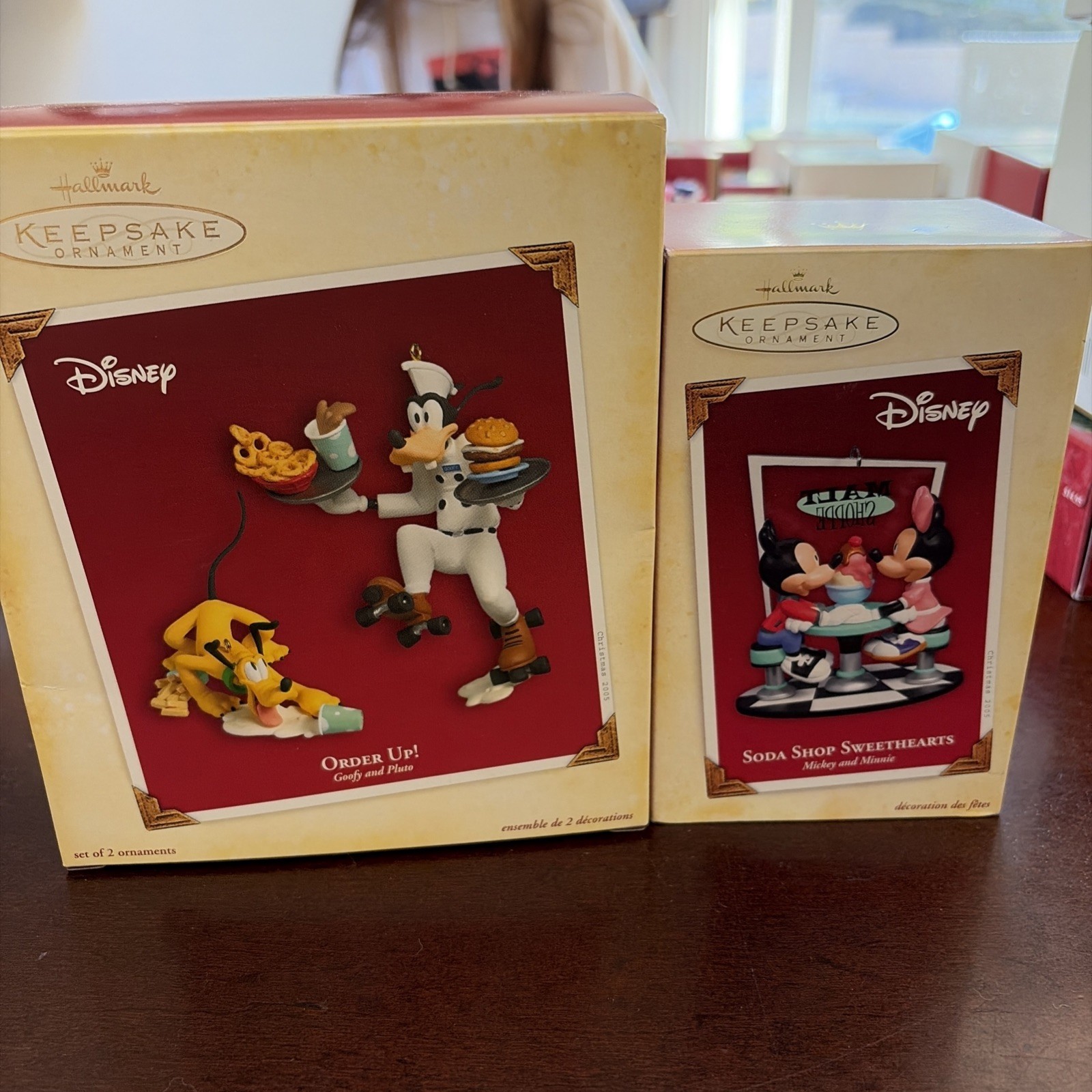 Lot of 2-Hallmark Ornaments Disney Goofy and Pluto Order / Soda Shop Sweethearts