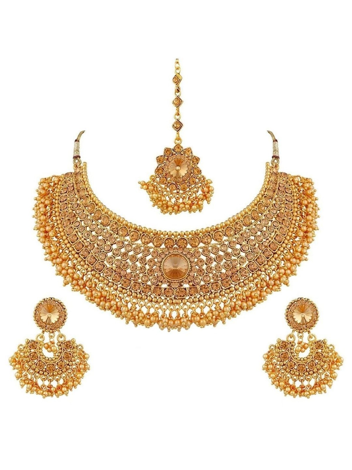 Efulgenz Indian Bridal Jewelry Bollywood Choker Necklace Earrings Set Gold