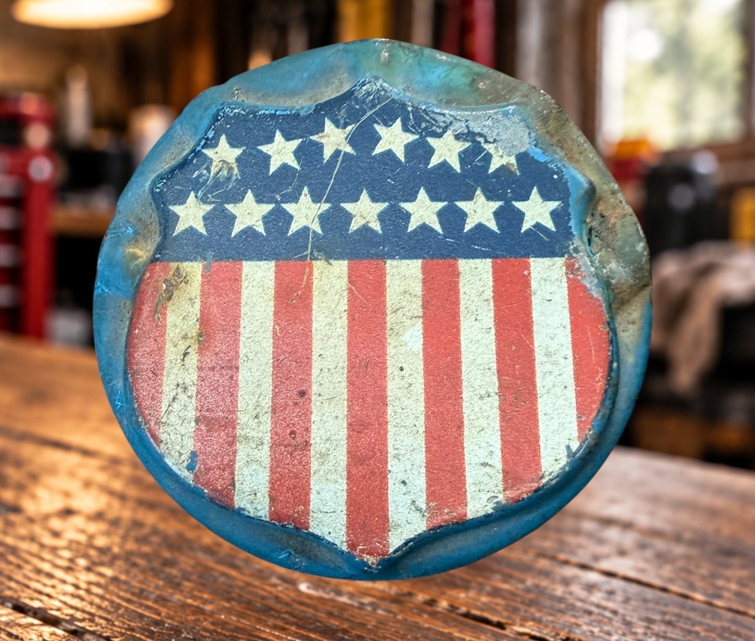 Antique DETTRA Radiator Flag Holder 1920s-30s Patriotic US Shield 2.5\