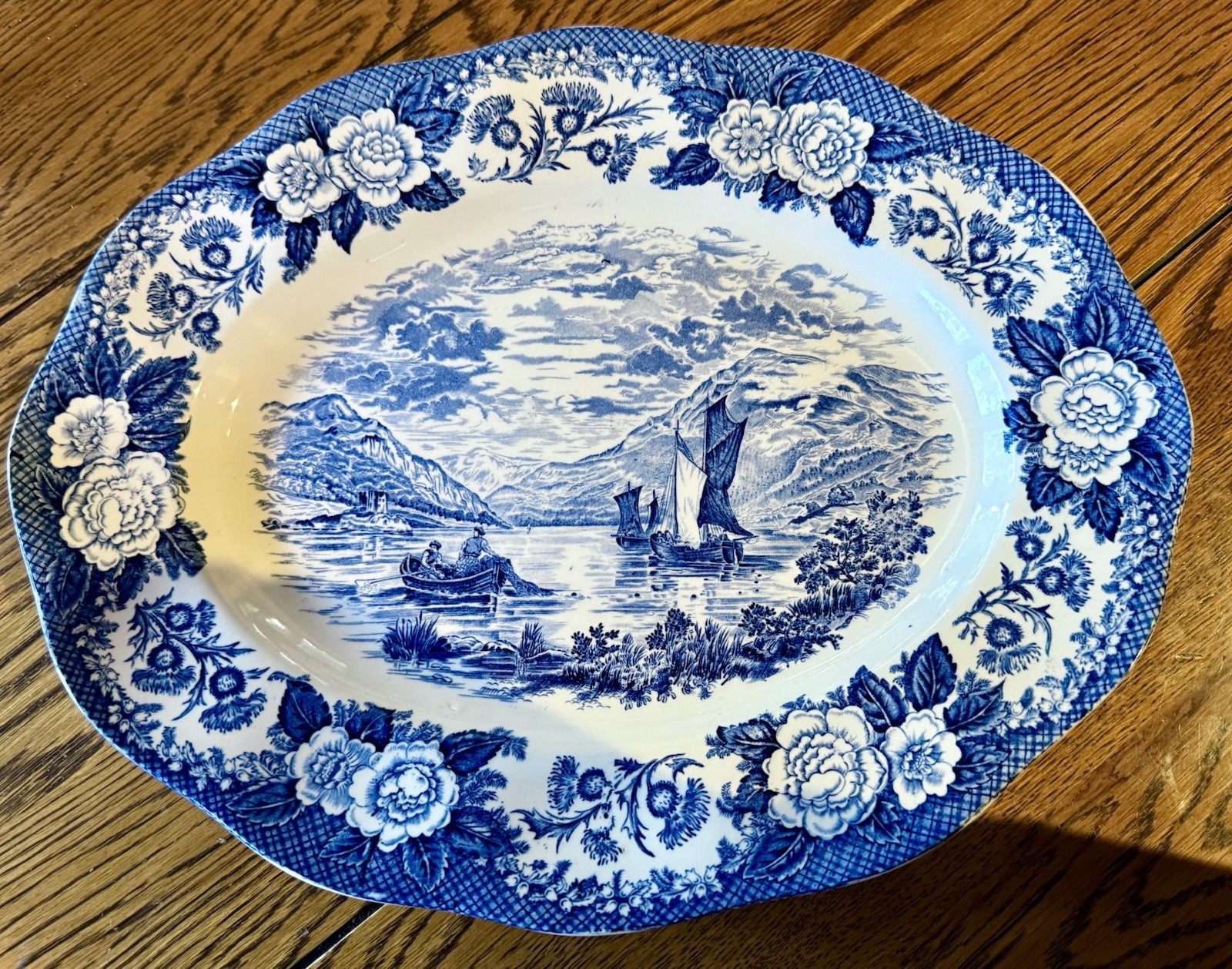 Royal Warwick Lochs of Scotland Loch Fine 14” Blue Transferware Platter England Royal Warwick Lochs of Scotland Loch Fine 14” Blue Transferware Platter England