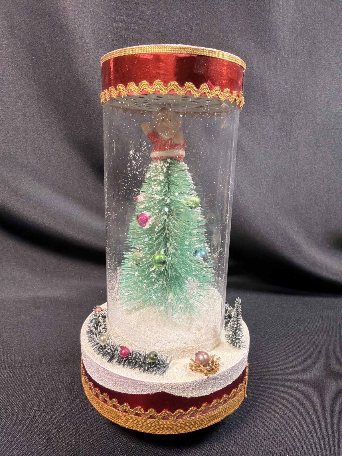 Vintage MCM Japan Rotating Bottle Brush Christmas Tree Music Box - Mica Snow