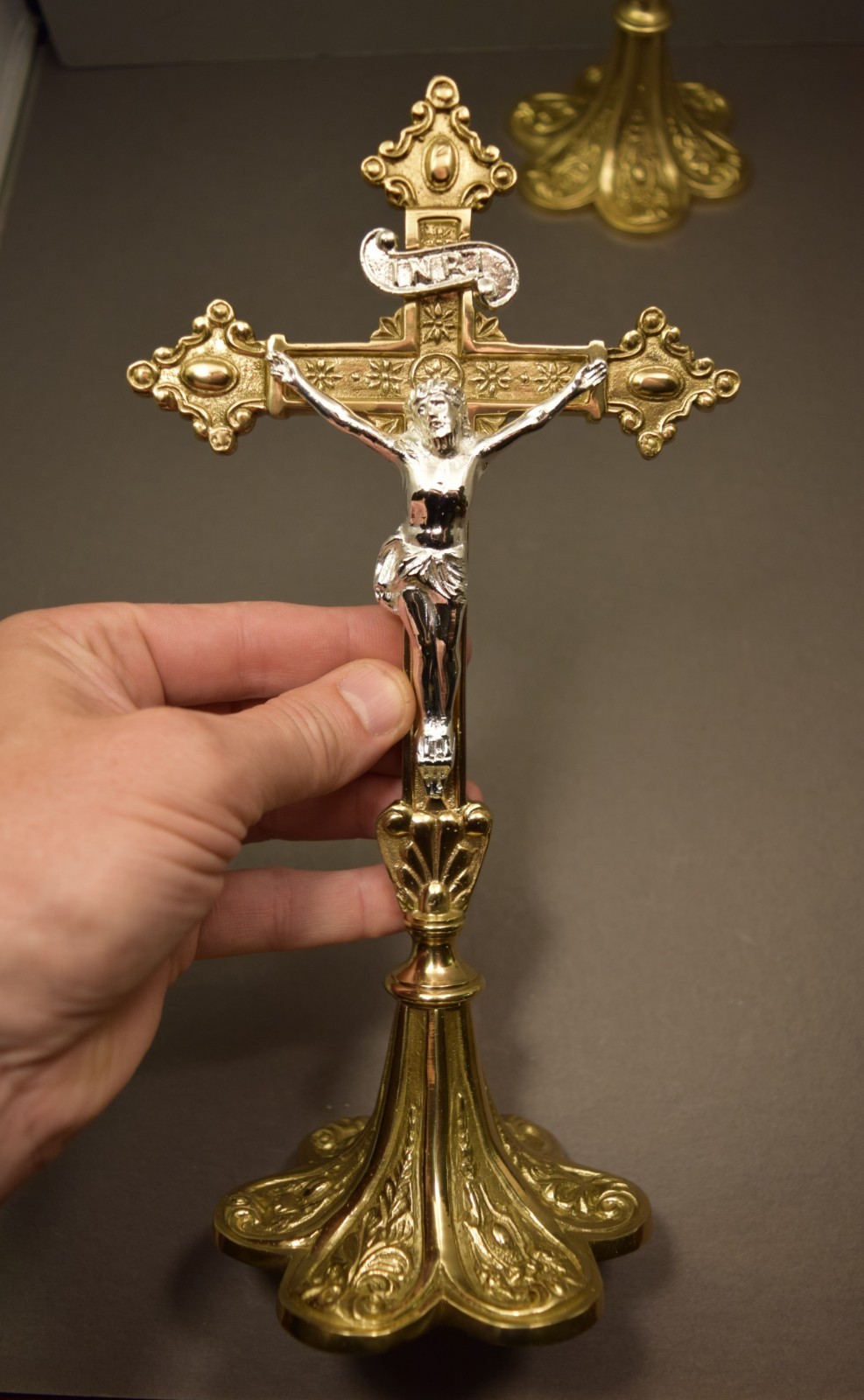 Traditional Altar Cross - Solid Brass with Silver Plated Corpus - #60-1