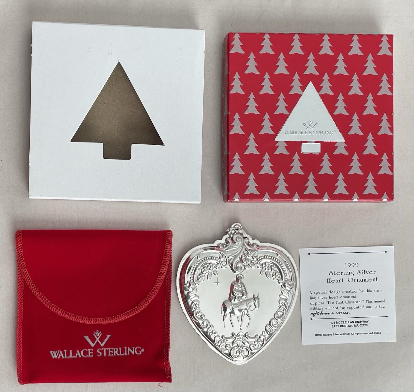 1999 Wallace Sterling GRANDE BAROQUE HEART Tree Ornament 8th Edition