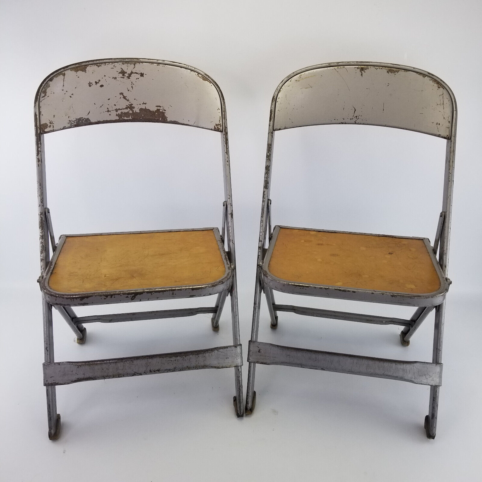 Lot of (2) Vtg 1950s Metal Children's Child's Folding Chair Wood Seat Clarin Mfg
