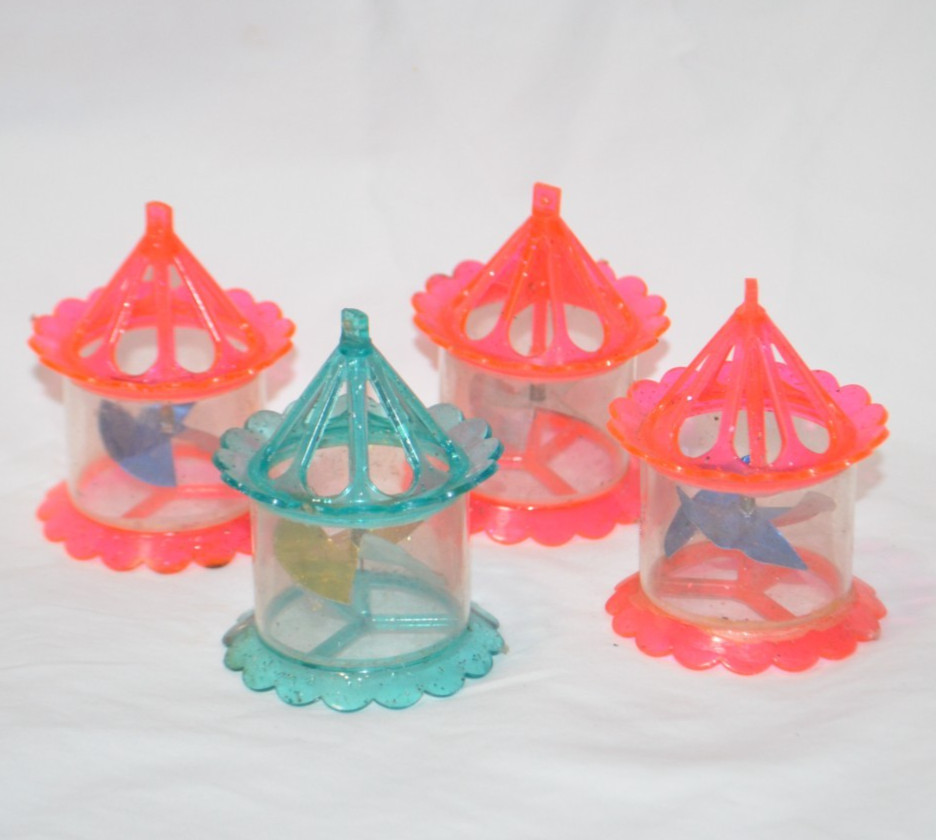 Lot 4 Vintage Plastic Birdcage Twinkler Spinner Christmas Tree Ornaments