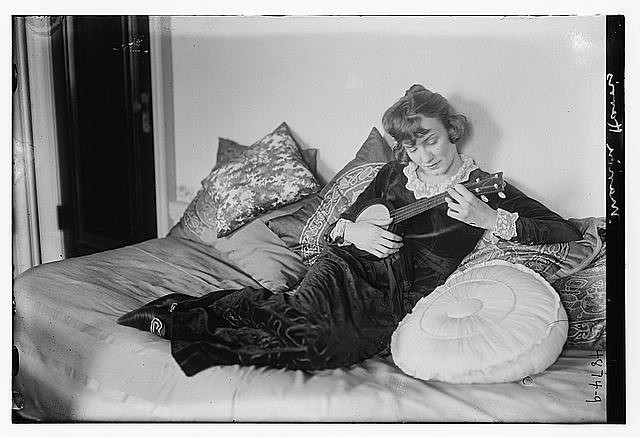 Photo:Marion Harris Playing Ukulele on Bed Portrait ca 1915 1920