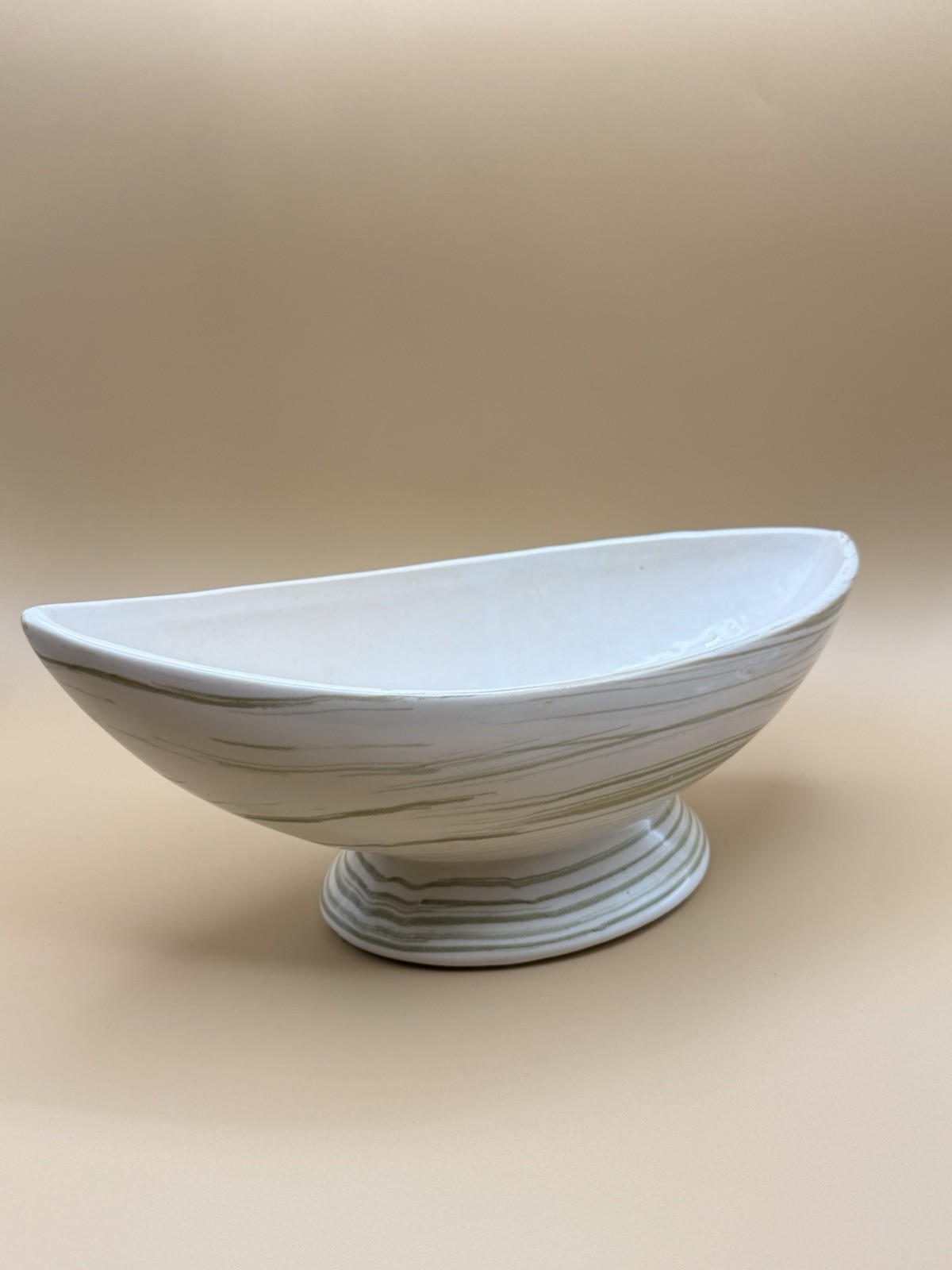 McCoy Harmony Line Pedestal Boat Planter, 9.25 in Green Swirl Stripe.