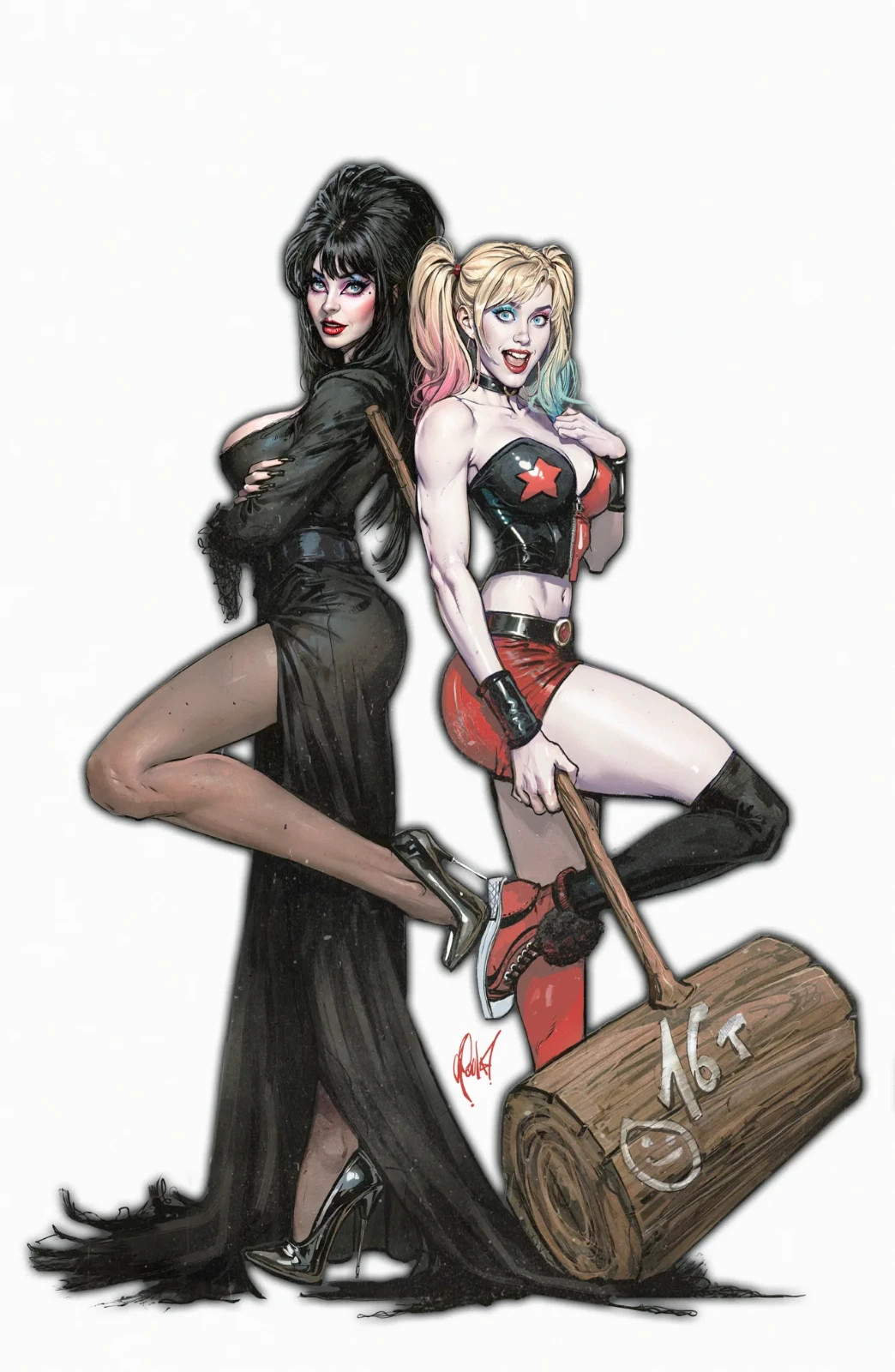 Harley Quinn X Elvira #1 Cedric Poulat White Variant Cover (B) Dynamite LTD 500